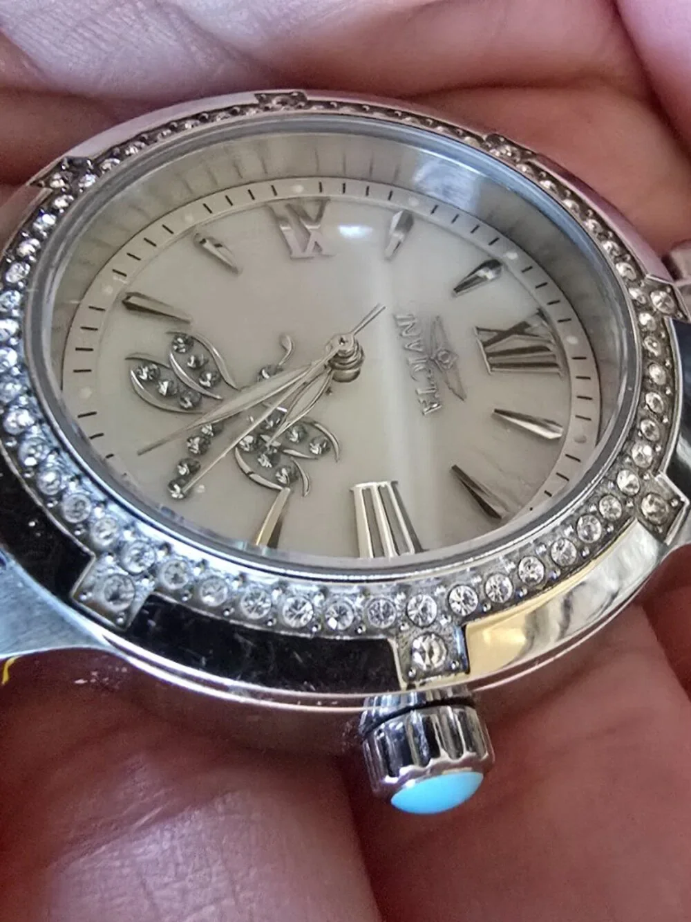 Invicta Angel Quartz Crystal Accented Mother-of-Pearl Silver-tone watch